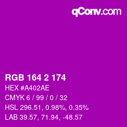 Color code: RGB 164 2 174 | qconv.com