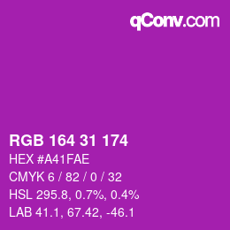 Color code: RGB 164 31 174 | qconv.com