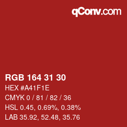 Color code: RGB 164 31 30 | qconv.com