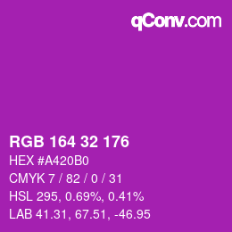 Color code: RGB 164 32 176 | qconv.com