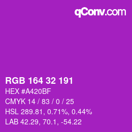 Color code: RGB 164 32 191 | qconv.com