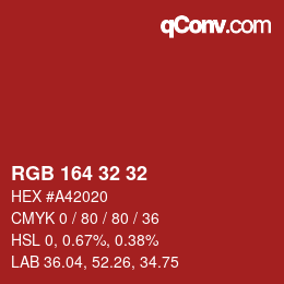 Color code: RGB 164 32 32 | qconv.com