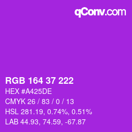 Color code: RGB 164 37 222 | qconv.com