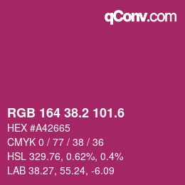 カラーコード: RGB 164 38.2 101.6 | qconv.com
