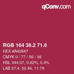 カラーコード: RGB 164 38.2 71.6 | qconv.com