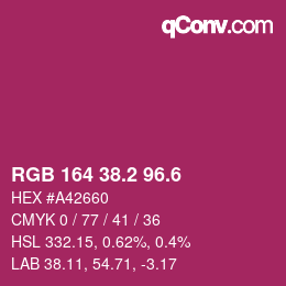 カラーコード: RGB 164 38.2 96.6 | qconv.com