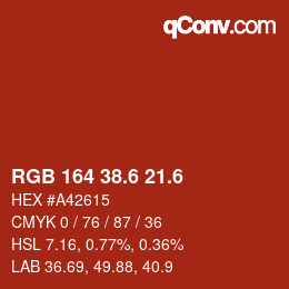 カラーコード: RGB 164 38.6 21.6 | qconv.com