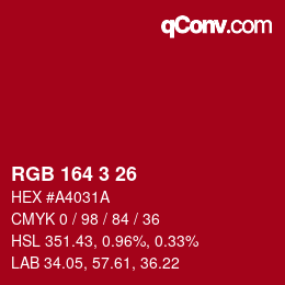 カラーコード: RGB 164 3 26 | qconv.com