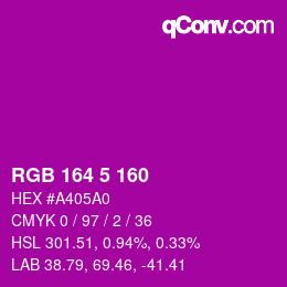 カラーコード: RGB 164 5 160 | qconv.com