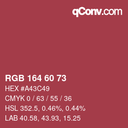 颜色代码: RGB 164 60 73 | qconv.com