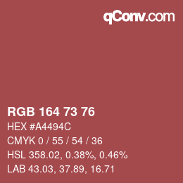 颜色代码: RGB 164 73 76 | qconv.com