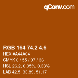 カラーコード: RGB 164 74.2 4.6 | qconv.com