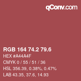 カラーコード: RGB 164 74.2 79.6 | qconv.com