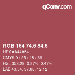 カラーコード: RGB 164 74.6 84.6 | qconv.com