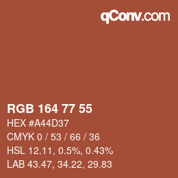 颜色代码: RGB 164 77 55 | qconv.com