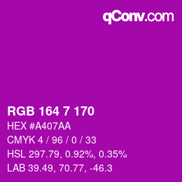 Color code: RGB 164 7 170 | qconv.com