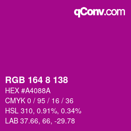 カラーコード: RGB 164 8 138 | qconv.com