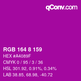 Color code: RGB 164 8 159 | qconv.com