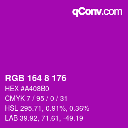 Color code: RGB 164 8 176 | qconv.com