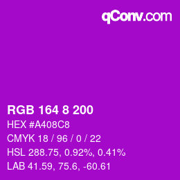 Color code: RGB 164 8 200 | qconv.com