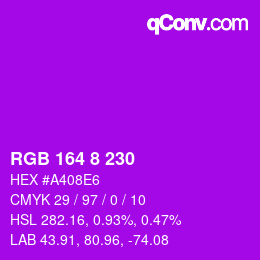 カラーコード: RGB 164 8 230 | qconv.com