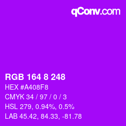 颜色代码: RGB 164 8 248 | qconv.com