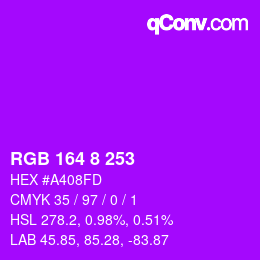 颜色代码: RGB 164 8 253 | qconv.com