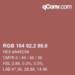 カラーコード: RGB 164 92.2 88.6 | qconv.com