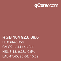 カラーコード: RGB 164 92.6 88.6 | qconv.com