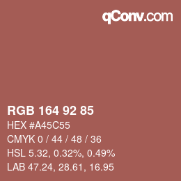 颜色代码: RGB 164 92 85 | qconv.com