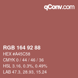 颜色代码: RGB 164 92 88 | qconv.com
