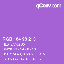 Color code: RGB 164 98 213 | qconv.com