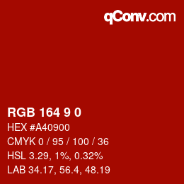 Color code: RGB 164 9 0 | qconv.com