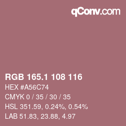 カラーコード: RGB 165.1 108 116 | qconv.com