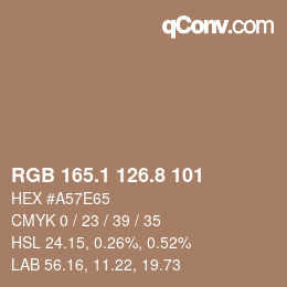 Color code: RGB 165.1 126.8 101 | qconv.com