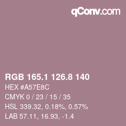Color code: RGB 165.1 126.8 140 | qconv.com