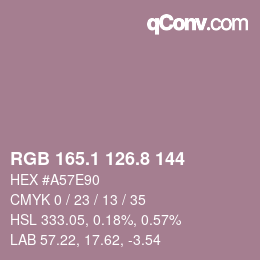 Color code: RGB 165.1 126.8 144 | qconv.com