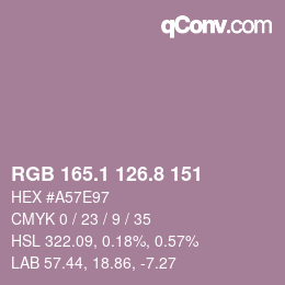 カラーコード: RGB 165.1 126.8 151 | qconv.com