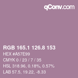 Color code: RGB 165.1 126.8 153 | qconv.com