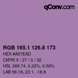 カラーコード: RGB 165.1 126.8 173 | qconv.com