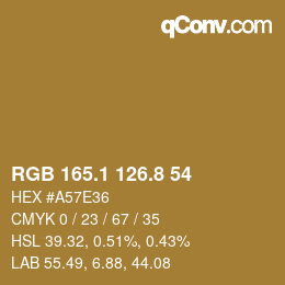 Color code: RGB 165.1 126.8 54 | qconv.com