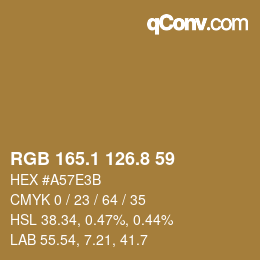 Color code: RGB 165.1 126.8 59 | qconv.com