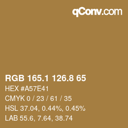 Color code: RGB 165.1 126.8 65 | qconv.com