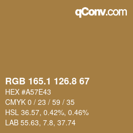 Color code: RGB 165.1 126.8 67 | qconv.com