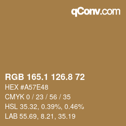 Color code: RGB 165.1 126.8 72 | qconv.com