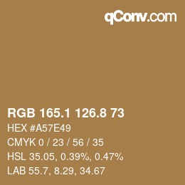 Color code: RGB 165.1 126.8 73 | qconv.com