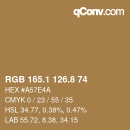 Color code: RGB 165.1 126.8 74 | qconv.com