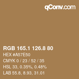 Color code: RGB 165.1 126.8 80 | qconv.com