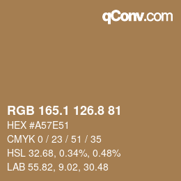 Color code: RGB 165.1 126.8 81 | qconv.com