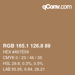Color code: RGB 165.1 126.8 89 | qconv.com